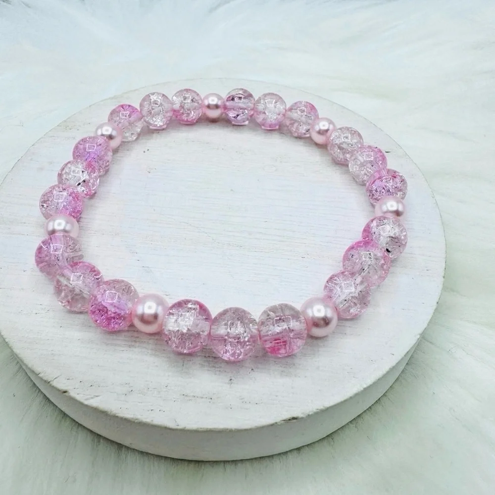 Gradient Glass Beaded Bracelet Style A Pink